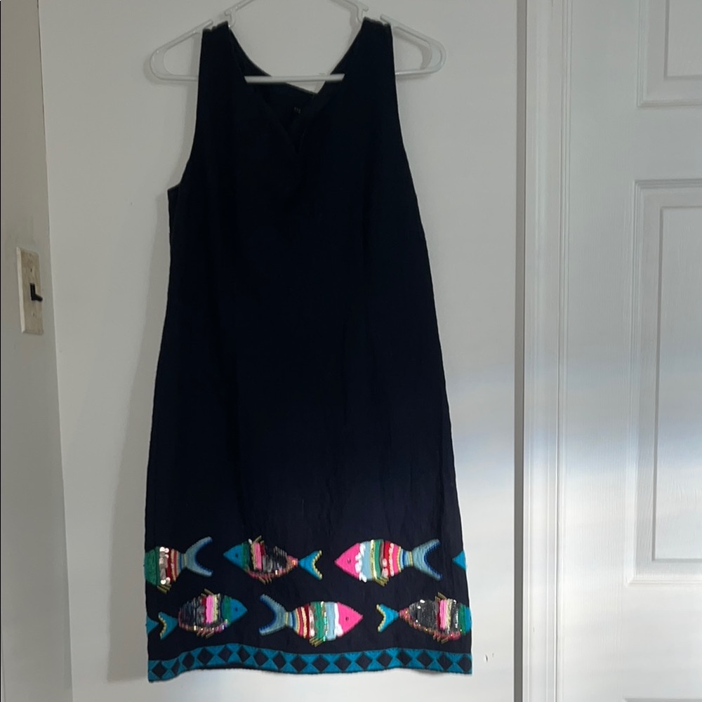 Talbots Black Dress with Colorful Fish Design